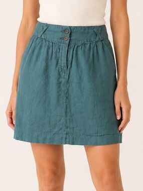 100% Linen KIMCHI BLUE Urban Outfitters Two Button Dusty Teal Mini Skirt Small
